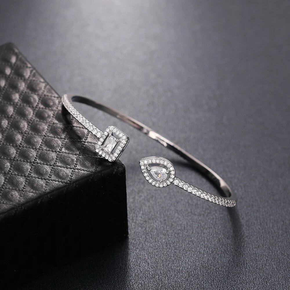 💎New Gold plated Shiny AAA Cubic Zirconia Crystal Cuff Bangle Bracelets